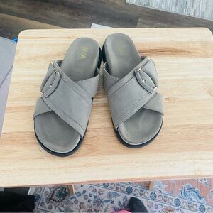 MIA Gray Mules with Adjustable Buckle and Contoured Footbed